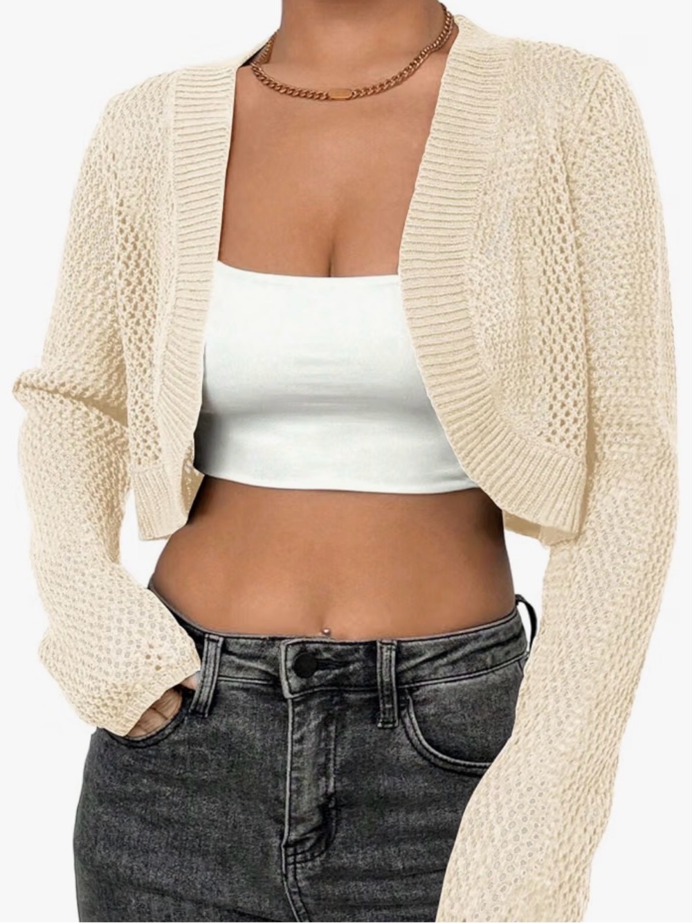 Unlisted Cream Cropped Open-Front Knit Bolero Cardigan
